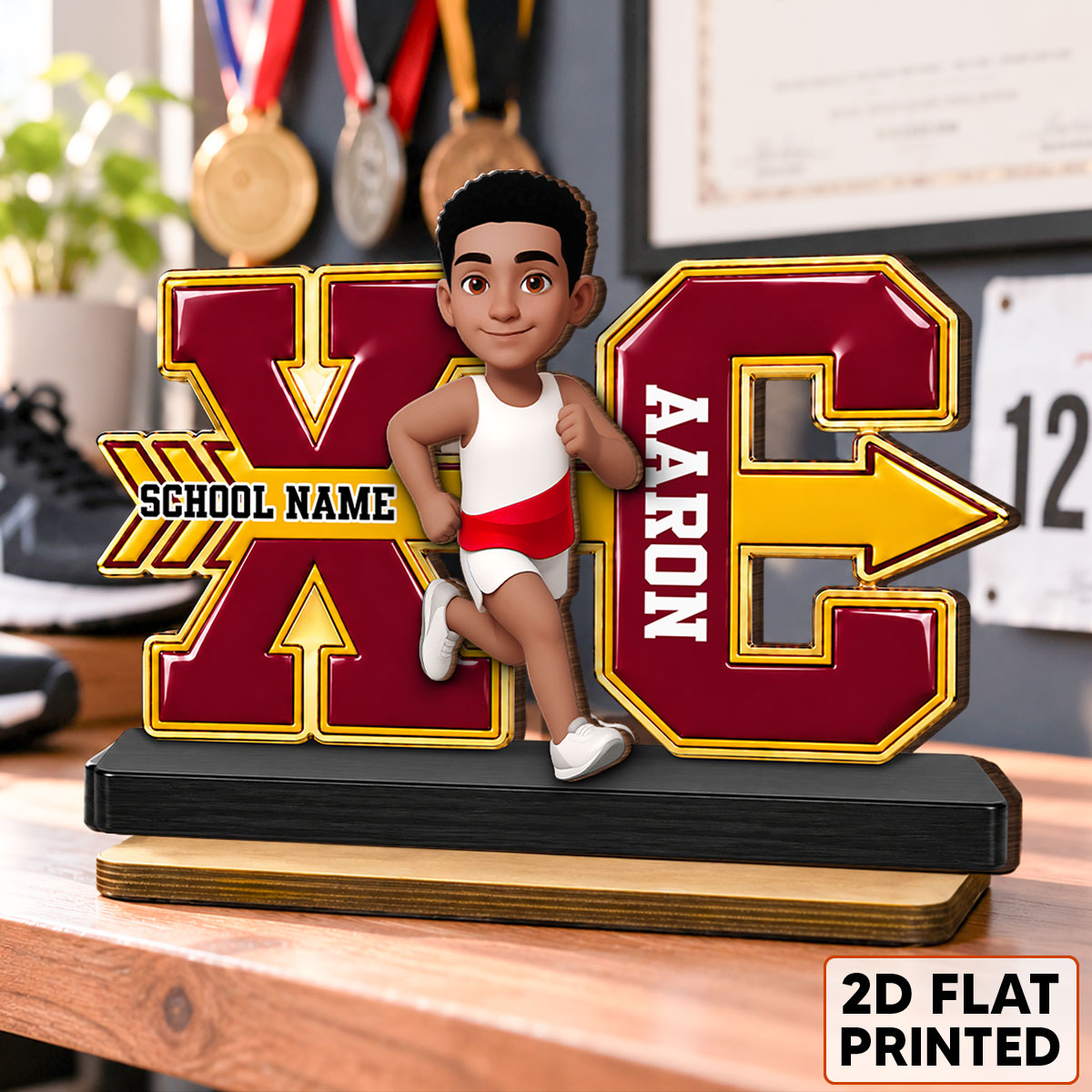Cross Country For Boy Girl - Personalized 2-Layered Wooden Plaque - High school Runner Keepsake, Custom Running Christmas Gift For Runner Granddaughter, Grandson, Daughter, Son