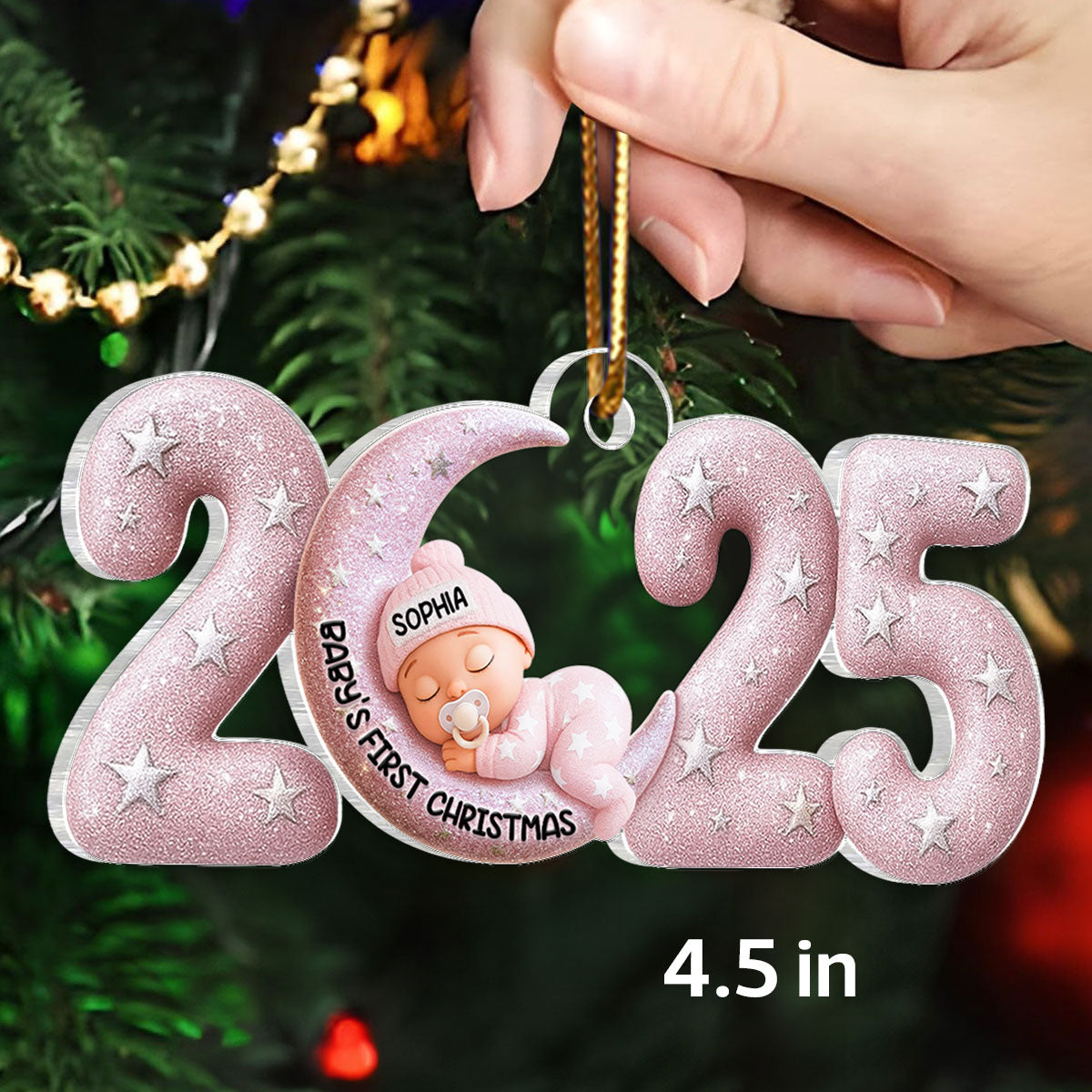 Baby Sleeping on Moon Ornament 2025 Crystal Effect - Personalized Acrylic Ornament - Baby Keepsake Gift, Newborn Gift