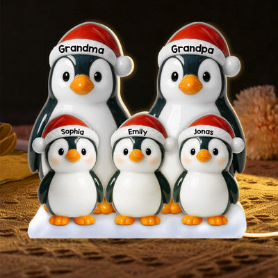 3D Effect Cute Christmas Penguins Grandparents Family - Personalized Light Box - Christmas Decor