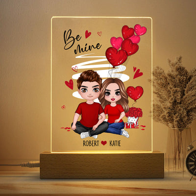 Be Mine Embracing Doll Couple Personalized Plaque Led Nigh Light - Gift For Him Gift For Her