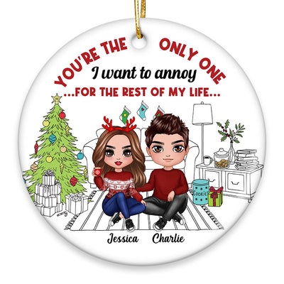 Outline Background Christmas Doll Couple Christmas Personalized Circle Ornament