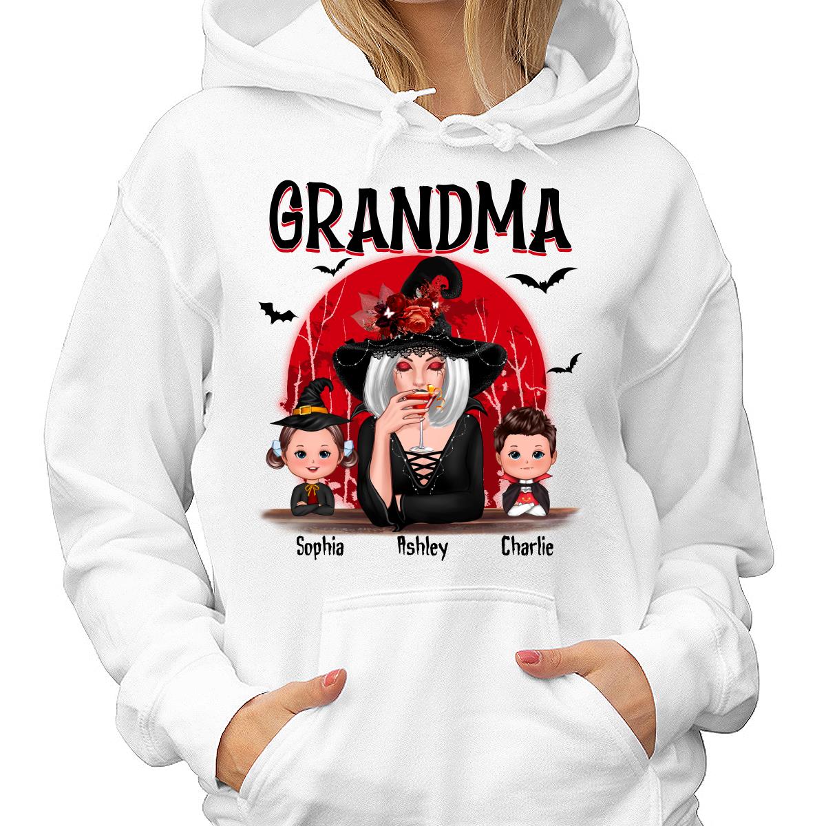 Grandma Red Moon Halloween Woman Grandkids Personalized Shirt