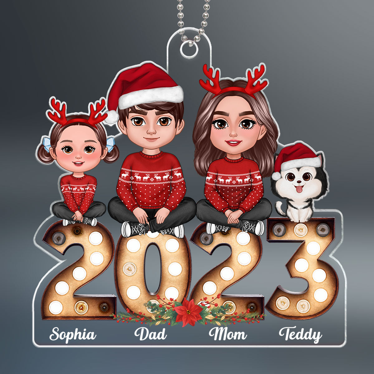 Family Sitting On Marquee 2023 Christmas Gifts Personalized Acrylic Ornament