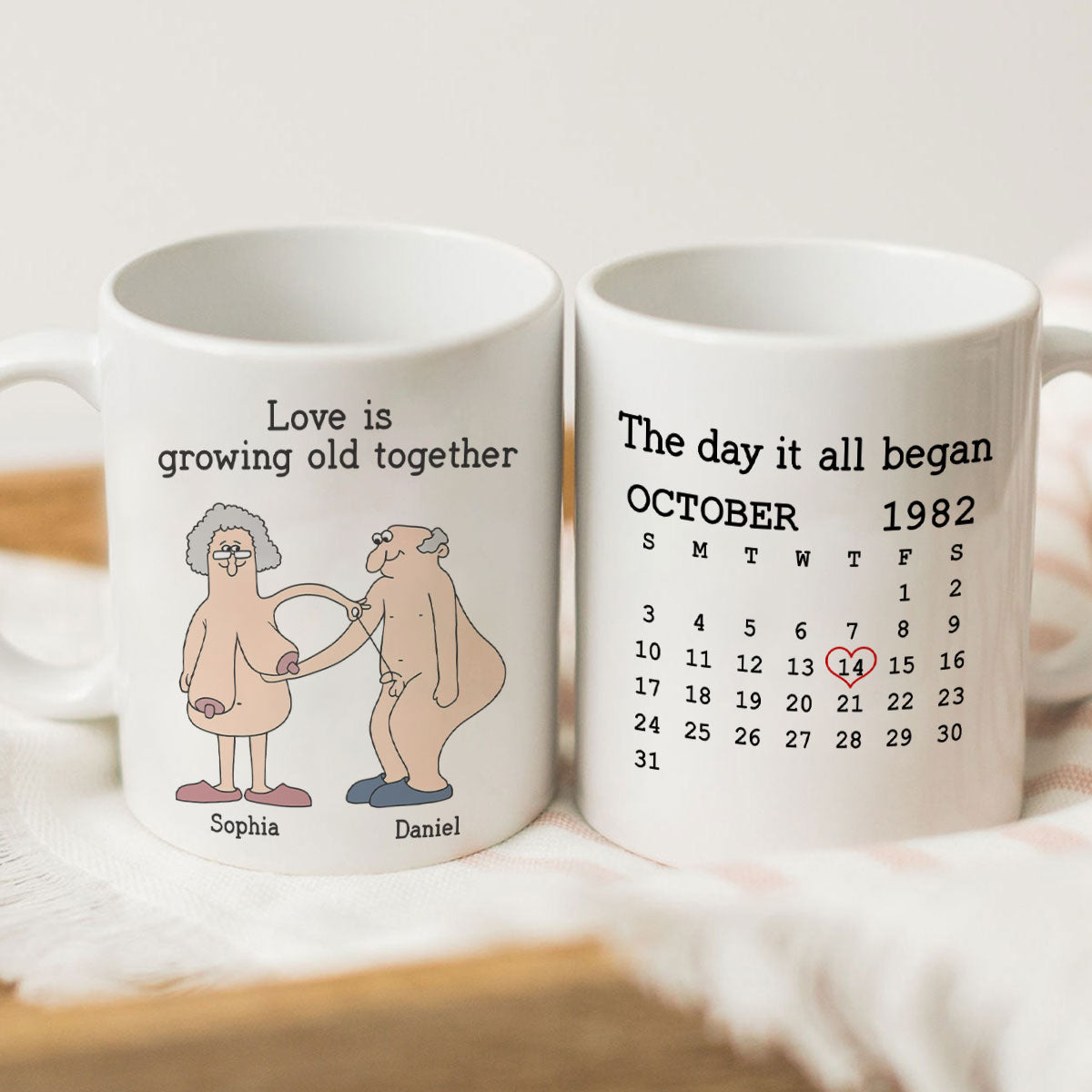 Love Is Growing Old Together Anniversary Calendar Keepsake Personalized Mug