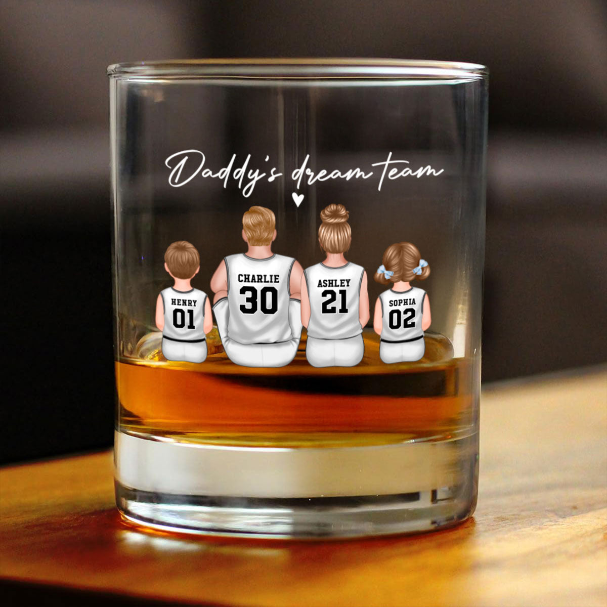 Basketball Daddy's Dream Team - Personalized Whiskey Glass - Gift for Basketball Dads