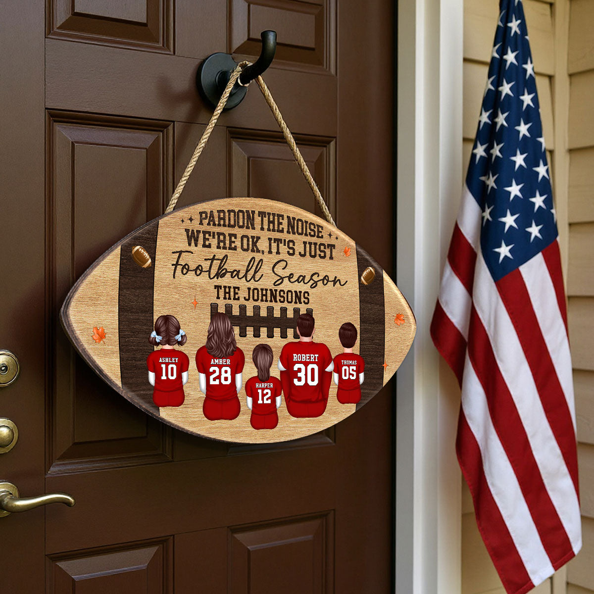 Pardon The Noise It's Just Football Season Family Decor Personalized Door Wooden Sign