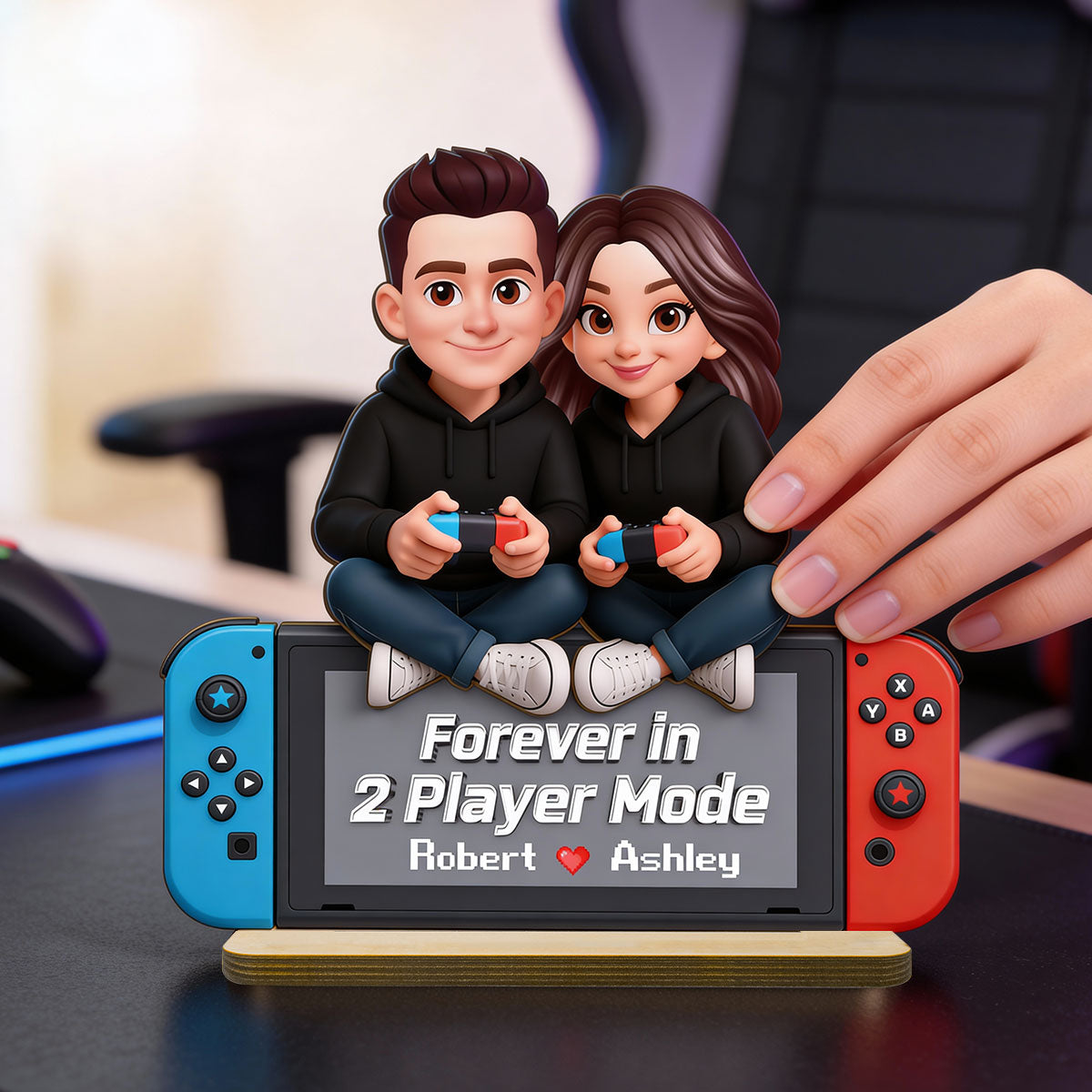 Forever In 2 Player Mode Gaming Couple - Personalized 2-Layered Wooden Plaque - Heartfelt Anniversary Gift For Gamers, For Him, For Her