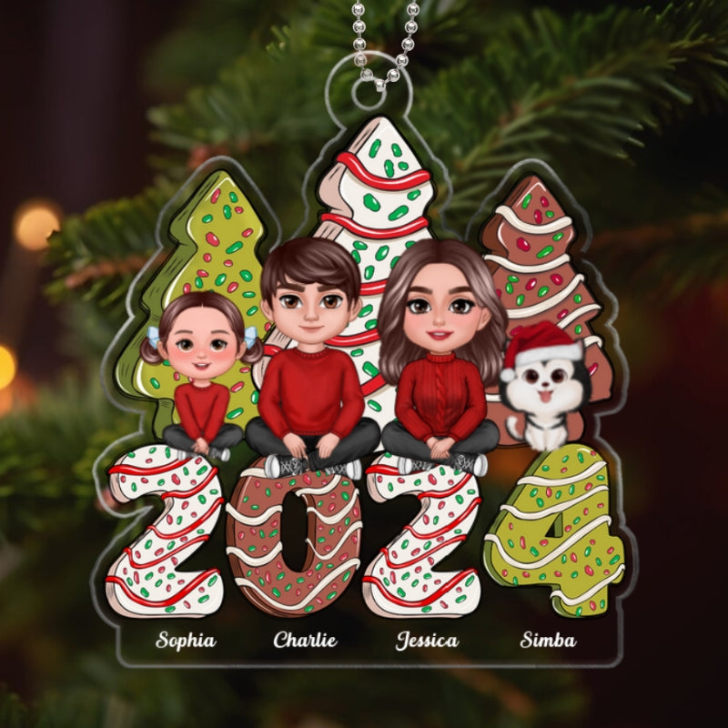 Family Crossed Legs Sitting Christmas Tree Cake Patterned Personalized Acrylic Ornament