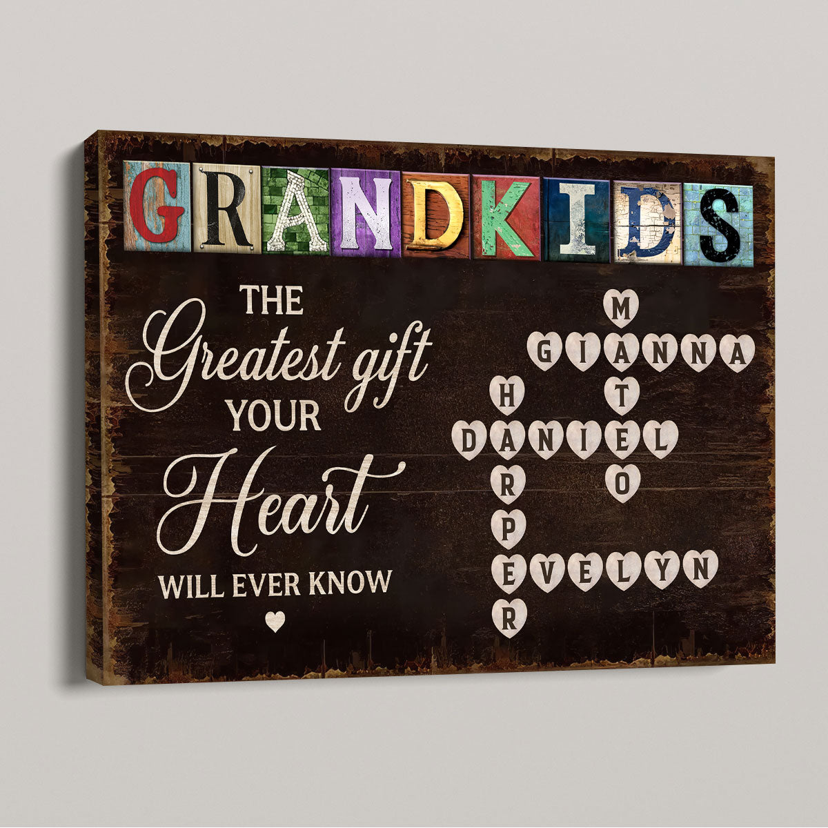 Grandma To Us You Are The World Crossword Puzzle Art Personalized Wrapped Canvas