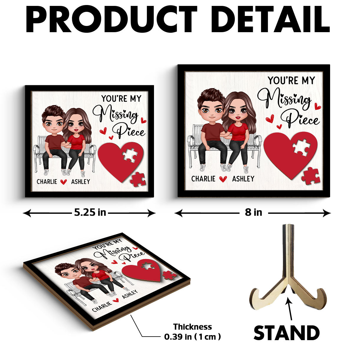 Couple Sitting On Bench Red Heart Valentine‘s Day Gift For Her Gift For Him Personalized 2-Layer Wooden Plaque