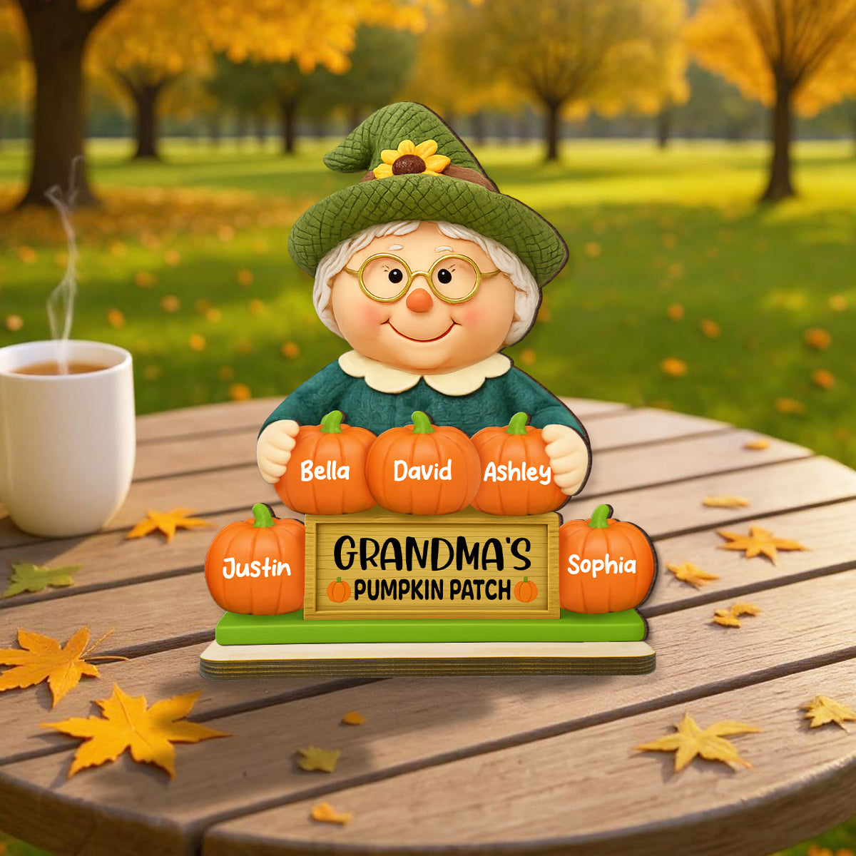 Grandma's Pumpkin Patch Scarecrow Personalized Standing Wooden Plaque, Fall Decor for Grandma