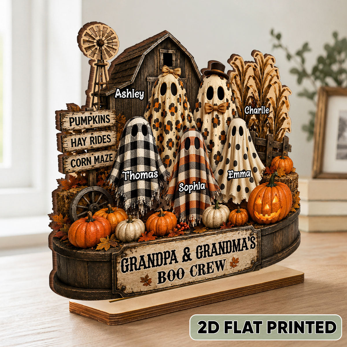 Grandma Grandpa's Boo Crew Pumpkin Patch - Personalized 2-Layered Wooden Plaque - Halloween Fall Decor for Grandparents