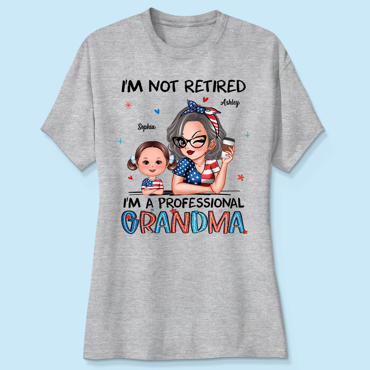 Retired Grandma Nation Flag Personalized Shirt, 4th Of July