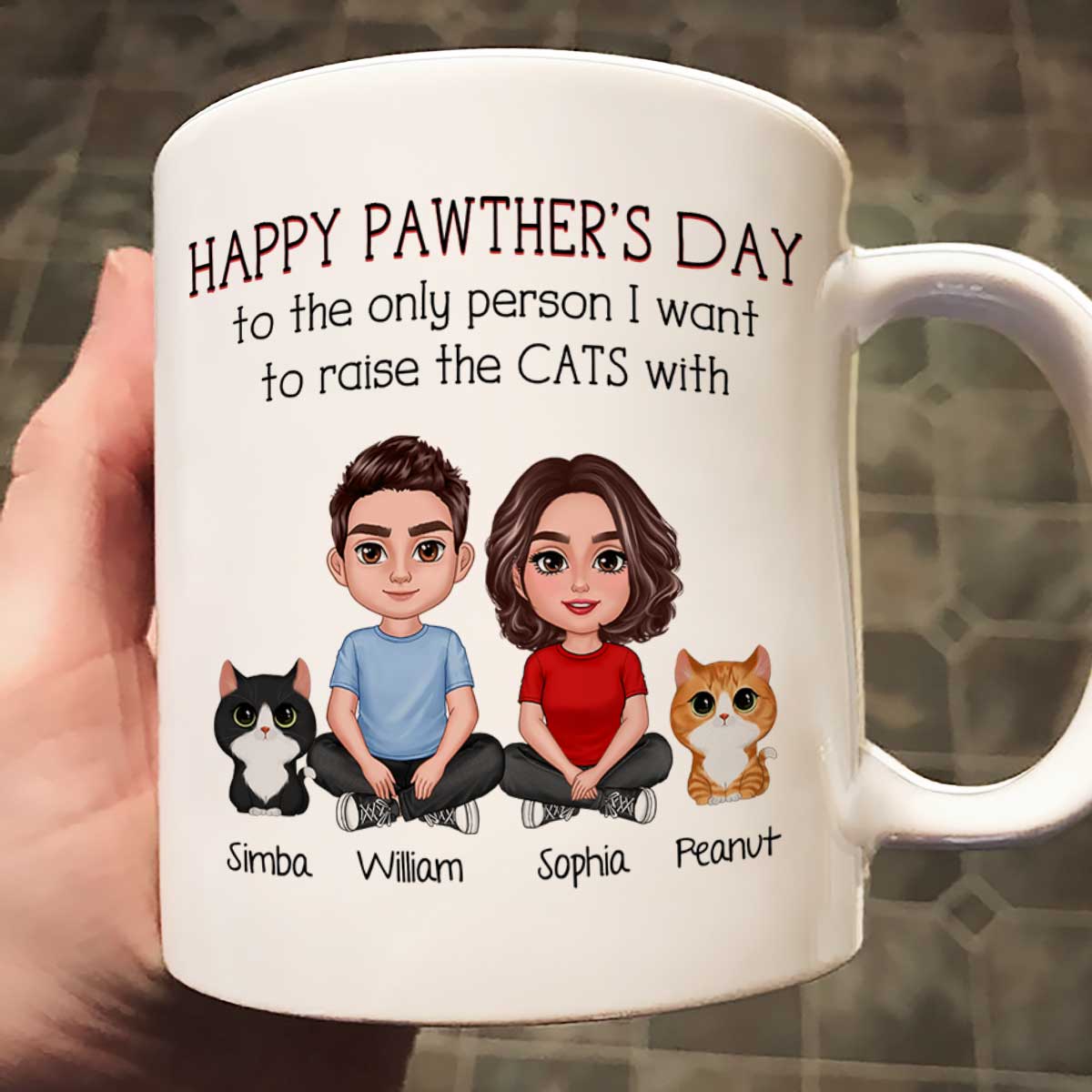 Happy Pawther‘s Day To The Person I Want To Raise A Dog Cat With Crossed Legs Couple Personalized Mug, Father‘s Day Gift For Dog Cat Dad