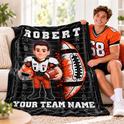 Strong American Football Player Custom Name And Team Name - Personalized Fleece Blanket - Christmas Gift For American Football Players, Grandson, Son