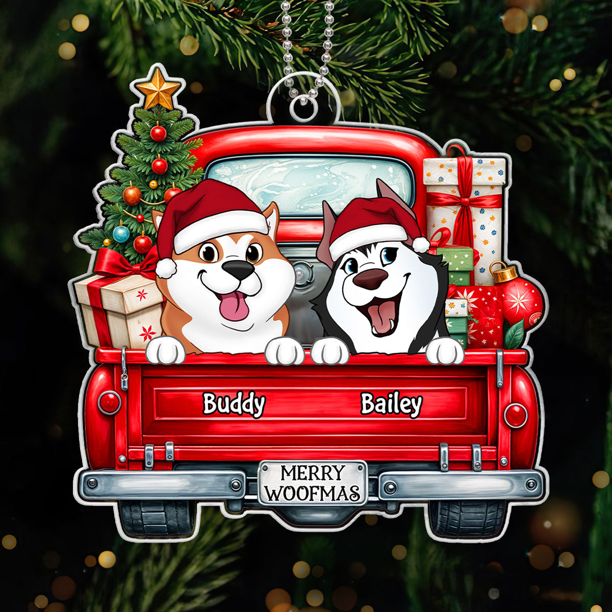 Cute Dogs On Truck Christmas Decor For Dog Lover Personalized Acrylic Ornament