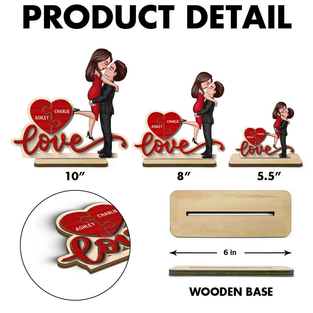 Couple Hugging Kissing Love Missing Piece Personalized 2-Layer Standing Wooden Plaque,  Gift For Him or Her