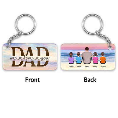 Sunset Beach Landscape Best Dad Ever Back View Man Kids Dog Cat Personalized Acrylic Keychain