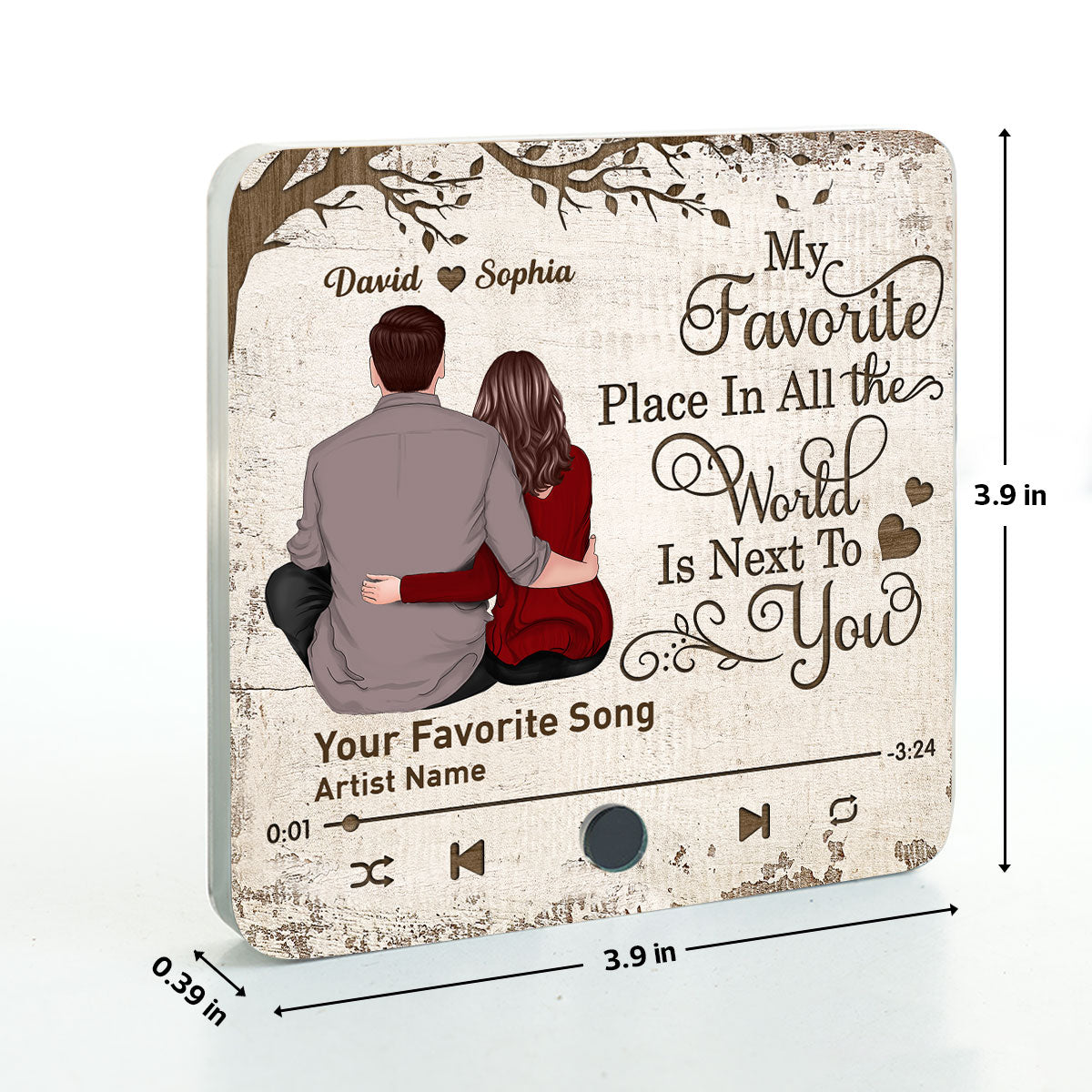 Favorite Place In The World Couple Sitting Back View - Personalized Music Fridge Magnet - Gift for Him, Gift for Her