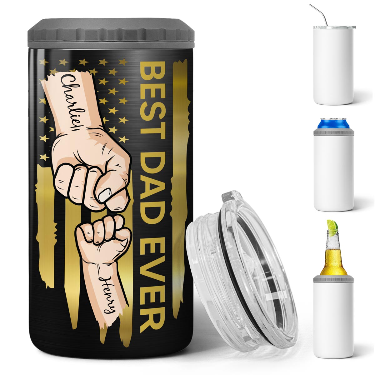 Best Dad Ever Nation Flag Fist Bumps Vector Father‘s Day Gift For Husband Father Figures Personalized 4 In 1 Can Cooler