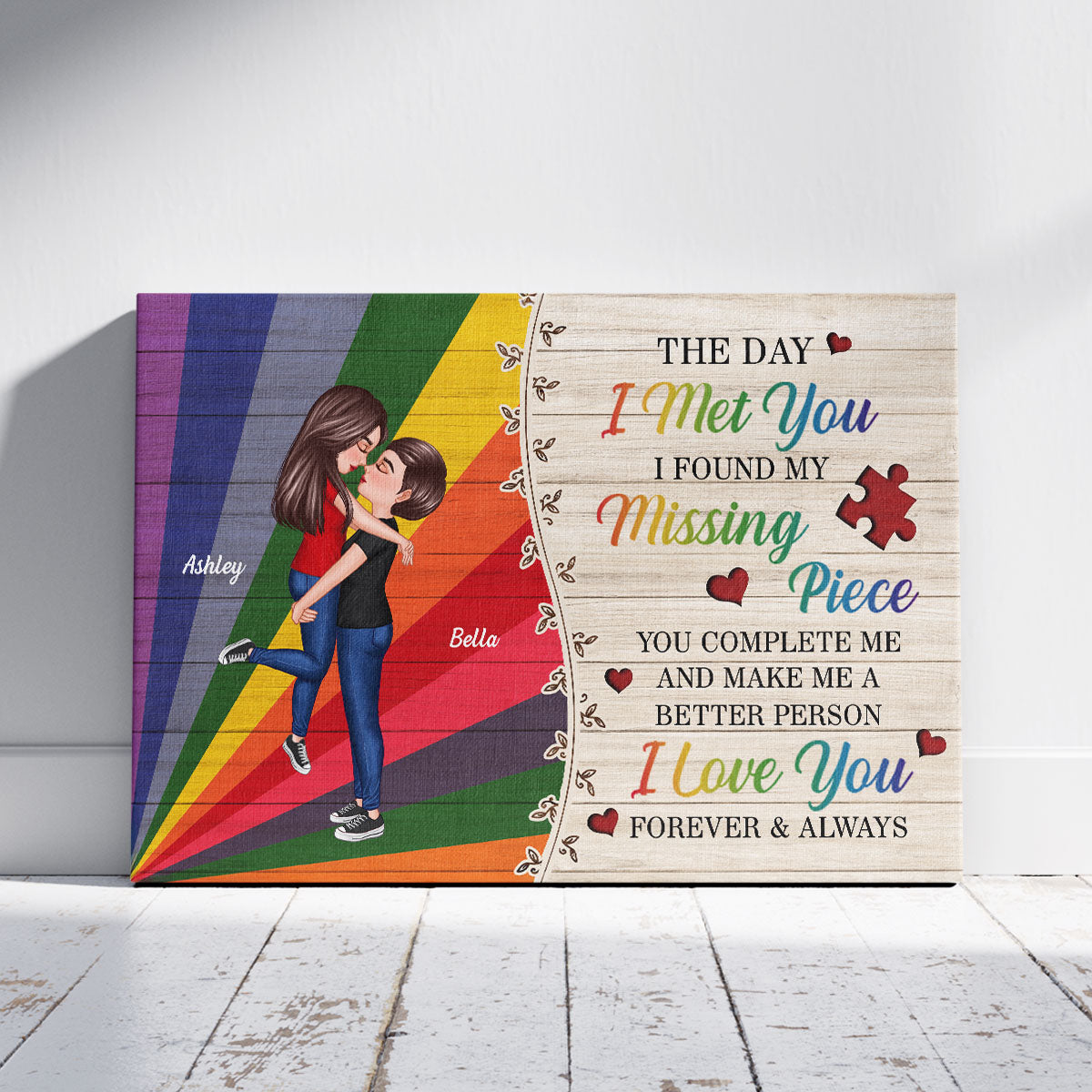 Colorful Wood Pallets The Day I Met You LGBTQ Couple Personalized Canvas, Pride Month Gift