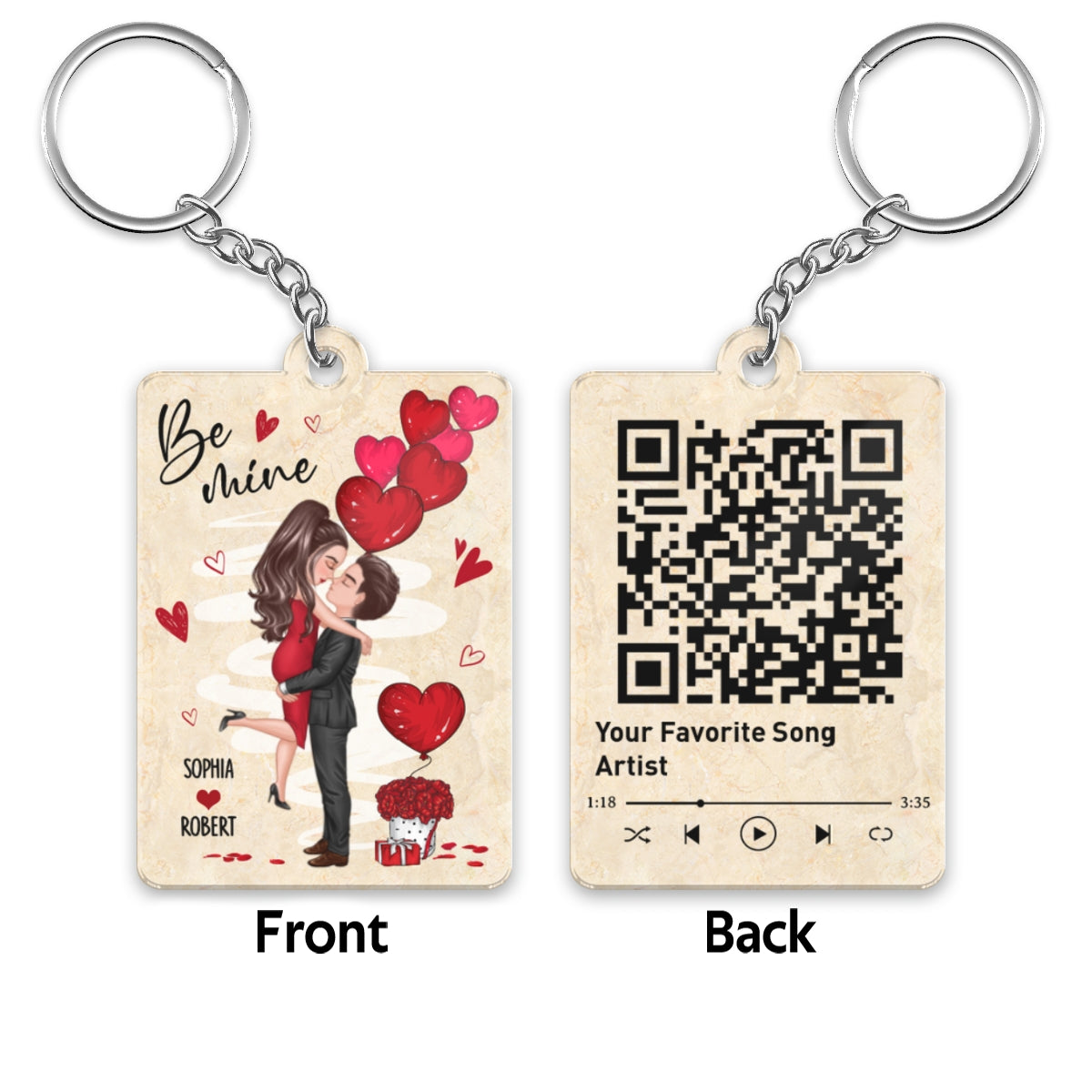Be Mine Doll Couple Hugging Kissing Favorite Song QR Code Personalized Acrylic Keychain