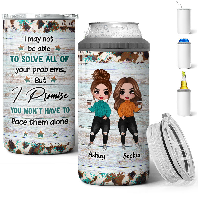 Leopard Watercolor Frame Besties Sisters Personalized 4 In 1 Can Cooler