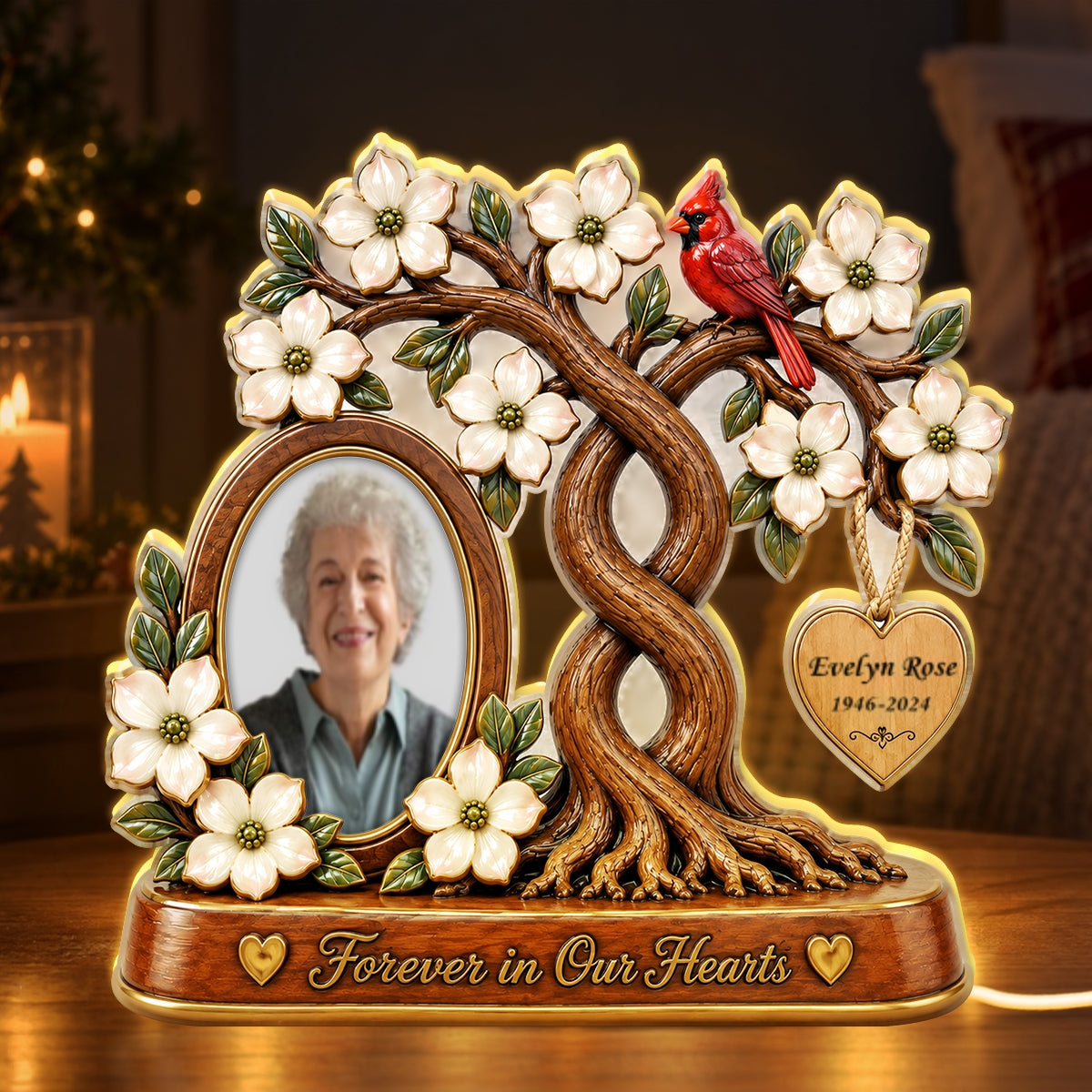 Custom Memorial Photo Family Tree - Personalized Light Box - Heartfelt Sympathy Christmas Keepsake, Gift for Loved Ones