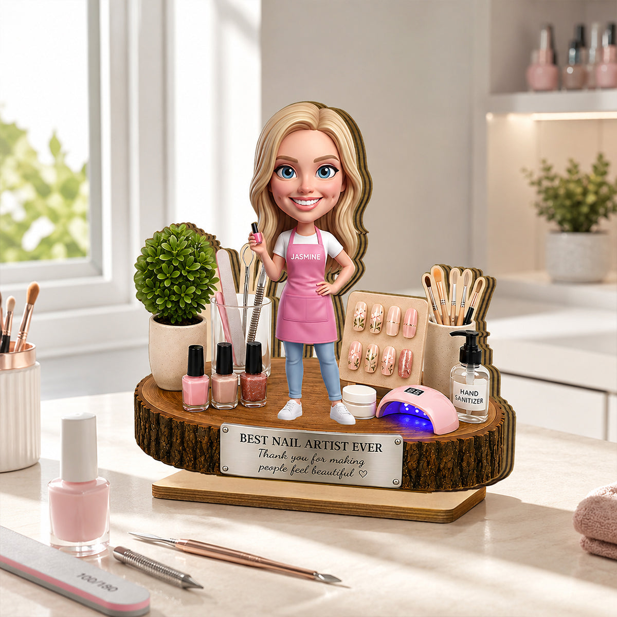 Nail Artist Custom Portrait from Photo - Personalized 2-Layered Wooden Plaque - Gift for Her, Salon Owner Gift
