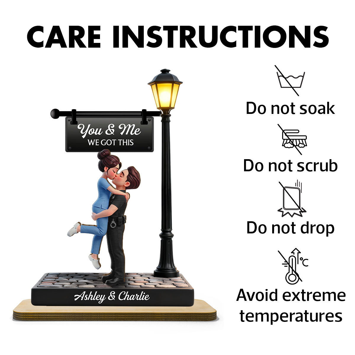 Proud Hero Couple Under Lamp Post - Personalized 2-Layered Wooden Plaque - Valentine's Day Gift For Couple, For Him, For Her, Nurse, Police, Firefighter, Army