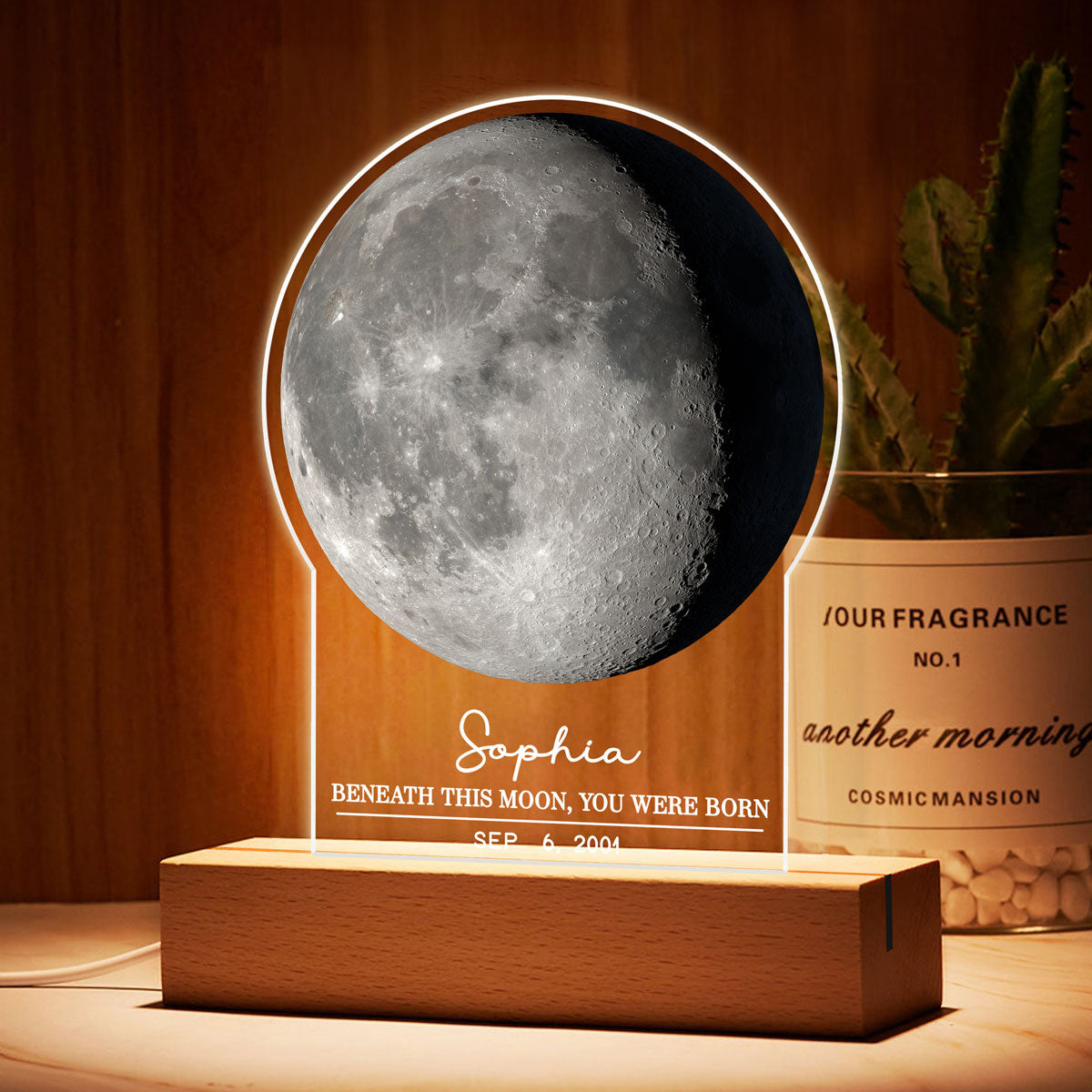 Under This Moon You Became My Mom Dad Moon Phase Art Personalized Acrylic Plaque With LED Night Light, Gift For Mom, Gift For Dad