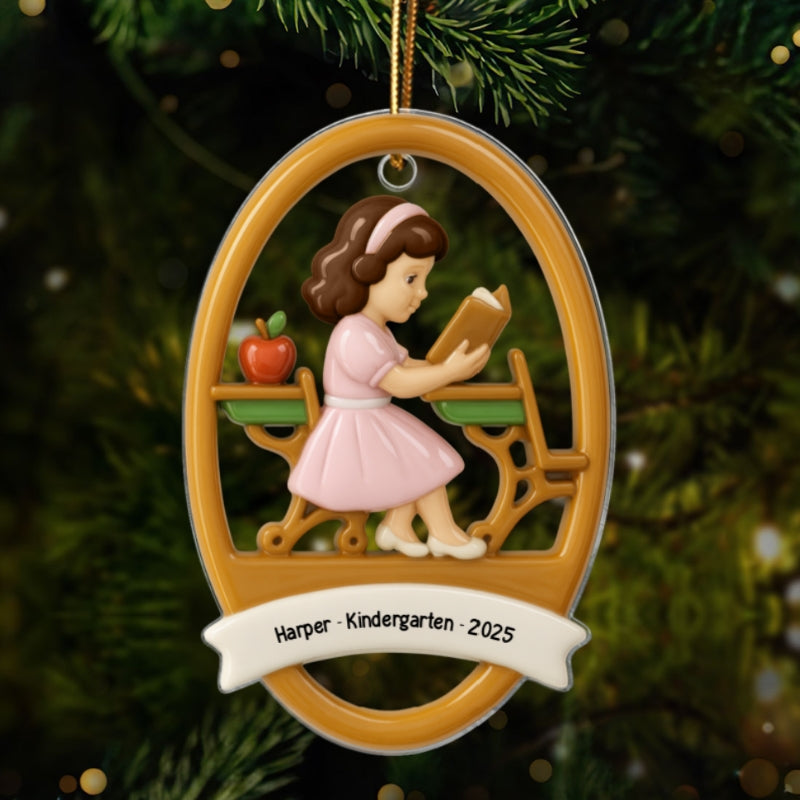 3D Effect School Girl Boy - Personalized Acrylic Ornament - Kindergarten, PreK School Milestone Gift For Kid