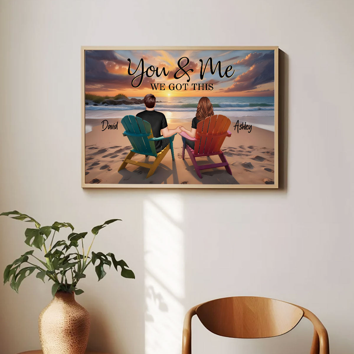 Sunset Beach Landscape Couple Sitting Personalized Poster, Birthday Gift, Anniversary Gift For Him, For Her