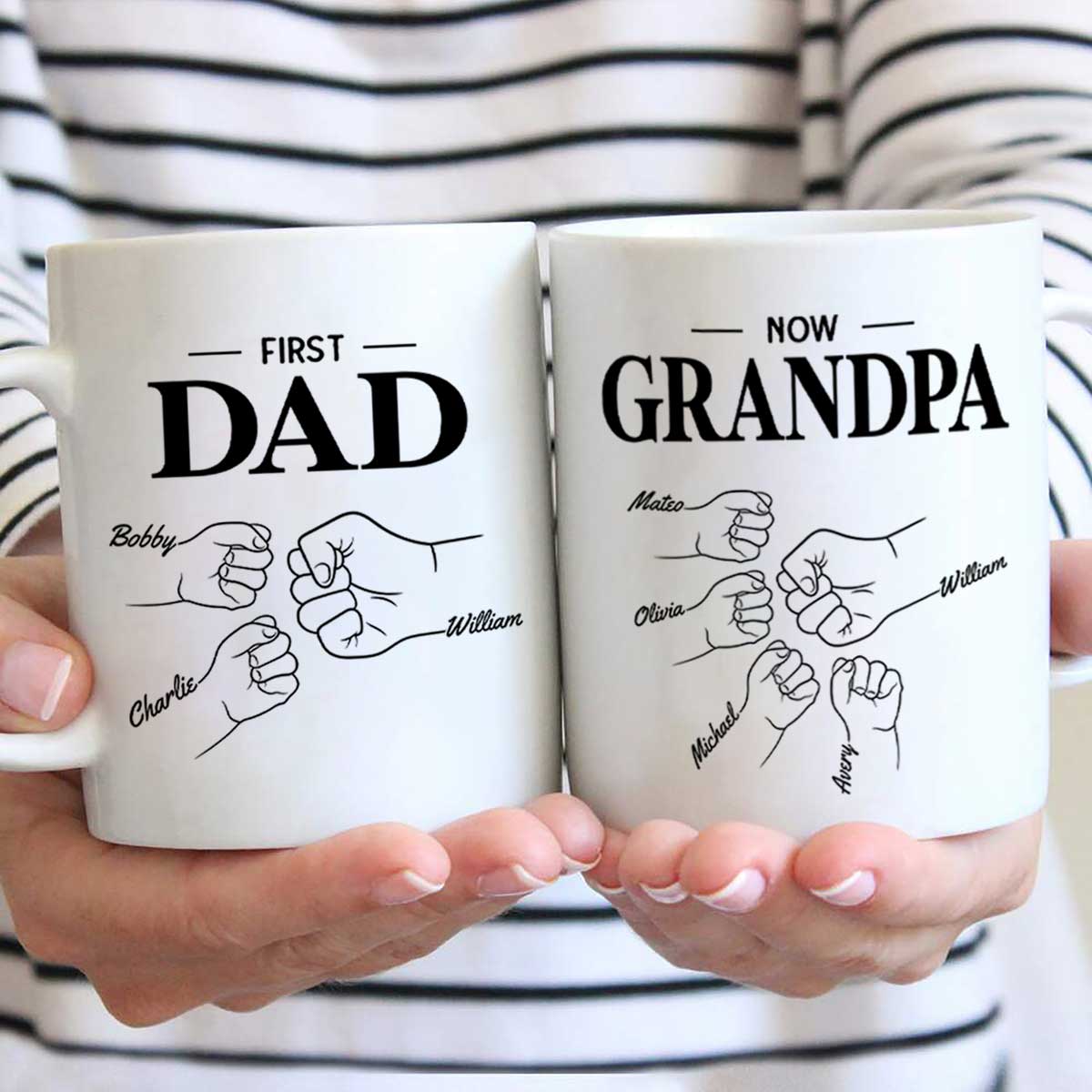First Dad Now Grandpa Fist Bump Outline Father‘s Day Gift Personalized Mug