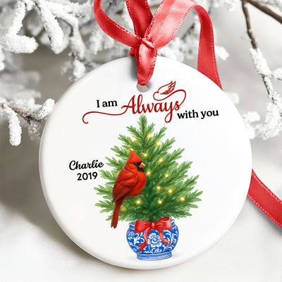 Cardinals Chinoiserie Christmas Always With You - Personalized Ceramic Ornament - Meaningful Sympathy Gift