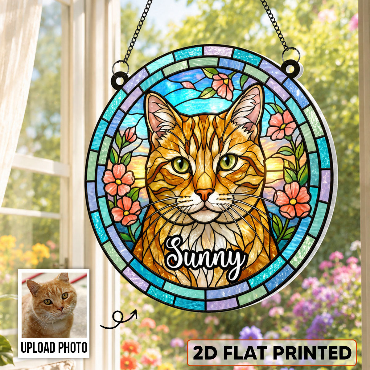 Dog Cat Portrait Custom Photo - Personalized Acrylic Window Hanging - Memorial Gift