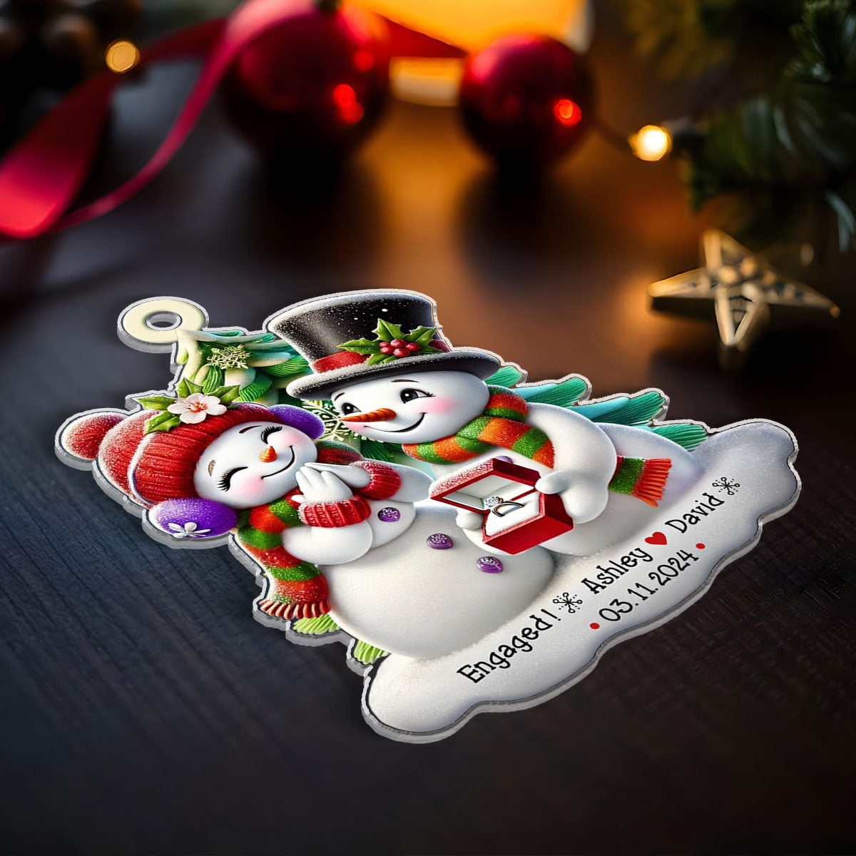 Engagement Snowman Couple Personalized Acrylic Ornament, Christmas Gift For Him, For Her, For The Couple