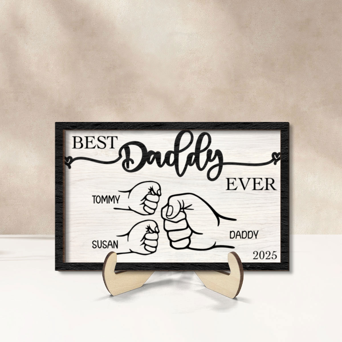 Personalized Father's Day Gift, Fist Bump Dad and Kids 2-Layer Wooden Plaque