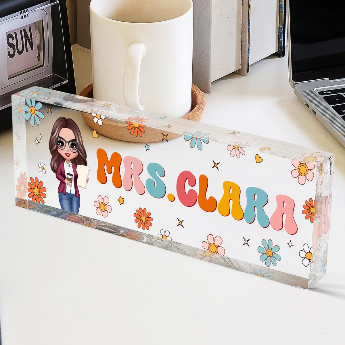 Teacher Beautiful Personalized Acrylic Desk Name Plate, Teacher Appreciation Gift, Back To School Gift For Teacher