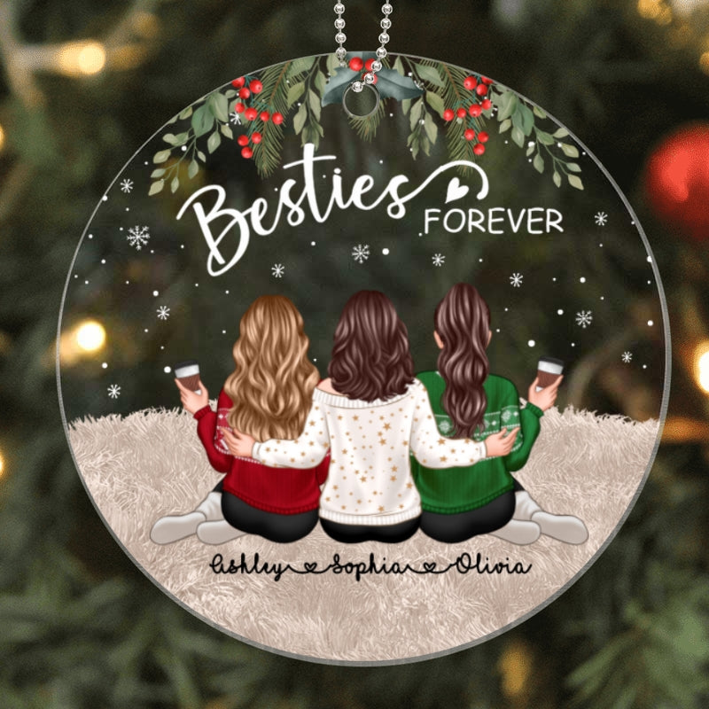 Besties Sisters Sitting Back View Holly Personalized Acrylic Ornament