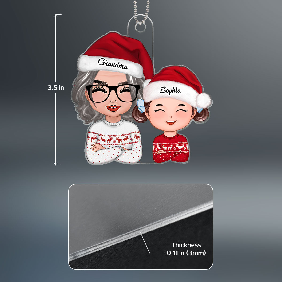 Doll Grandma And Granddaughter Grandson Crossed Arms Christmas Gift Personalized Acrylic Ornament
