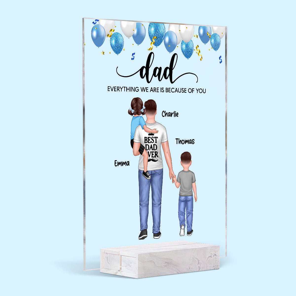 Dad Holding Kids Blue Balloon Personalized Acrylic Plaque