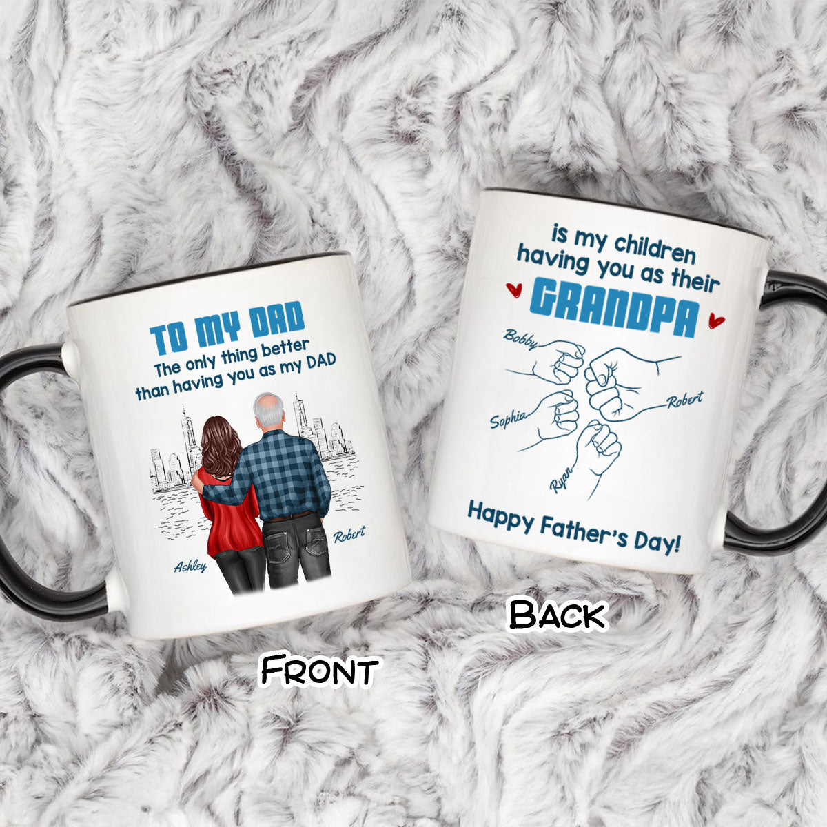To Dad My Children Having You As Their Grandpa Fist Bump Blue Tone Personalized Mug, Gift For Dad