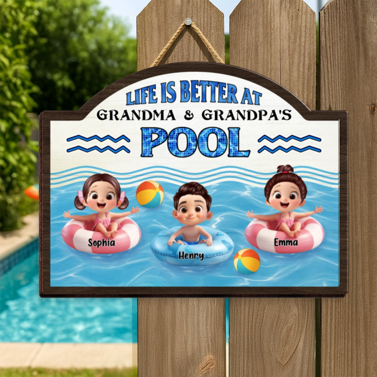 Life is Better at Grandma & Grandpa Pool Personalized Wooden Door Sign, Grandparents Hosting Grandkids Welcome Sign