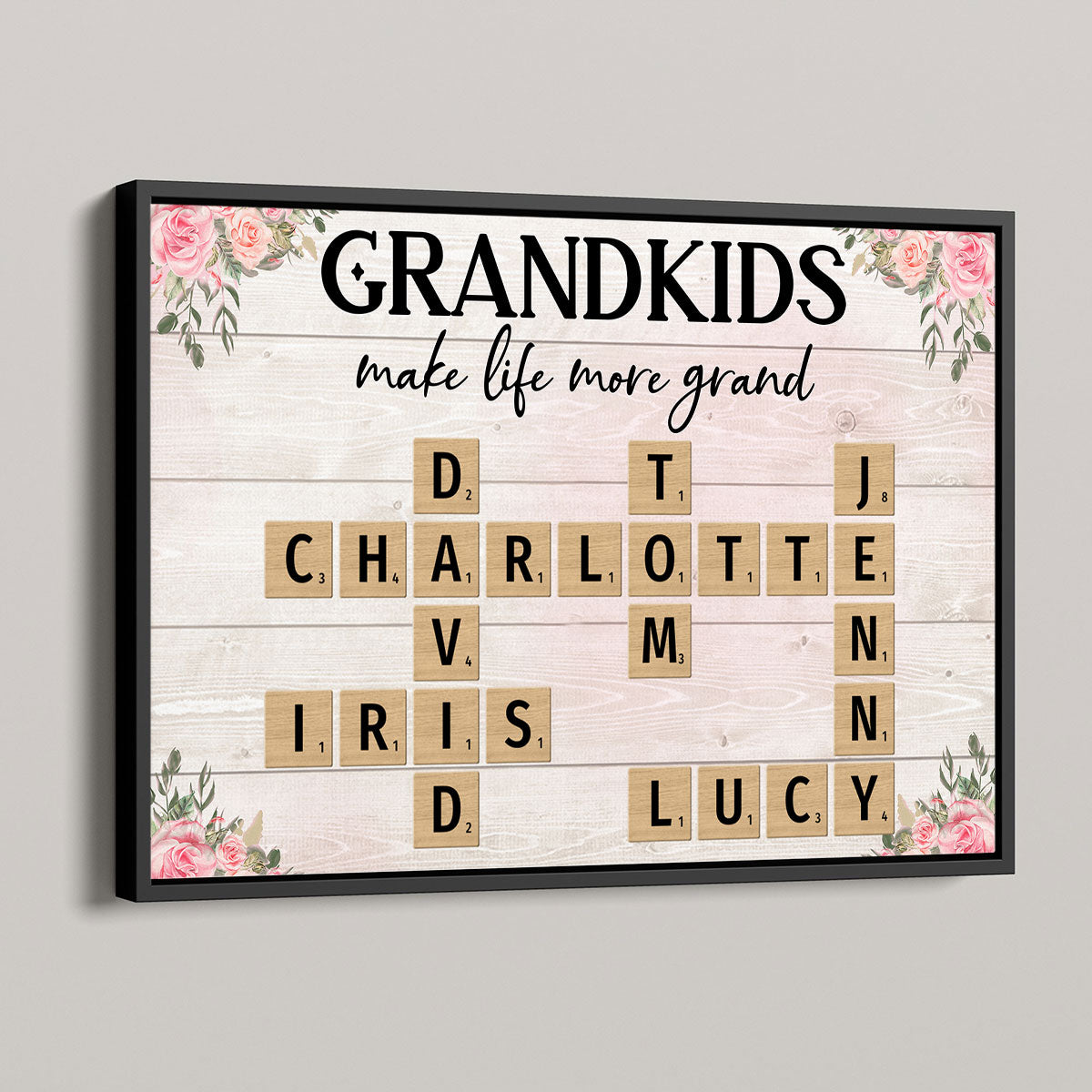 Floral Wooden Texture Grandkids Greatest Gift Crossword Puzzle Personalized Poster, Gift For Grandma