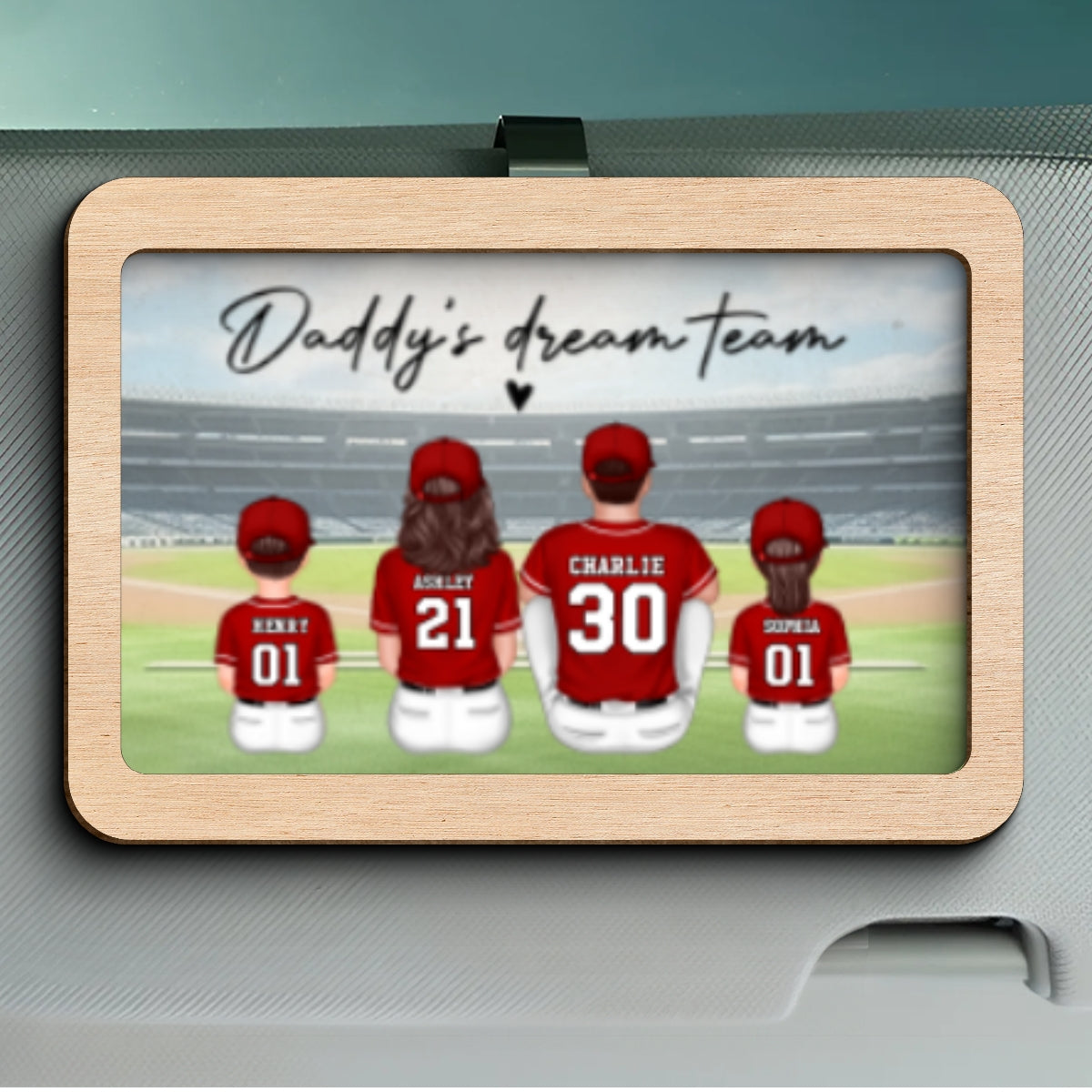 Daddy's Team Baseball Family Sitting Personalized Car Visor, Father's Day Gift For Dad, Grandpa, Husband