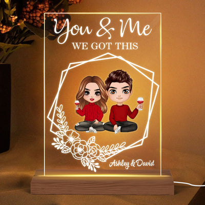 Hexagon Flowers Couple Personalized Plaque LED Night Light - Valentine‘s Day Gift - Gift For Him Gift For Her