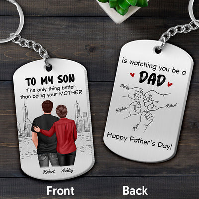 From Mom To Son Watching You Be A Dad Personalized Metal Keychain, Gift For Son