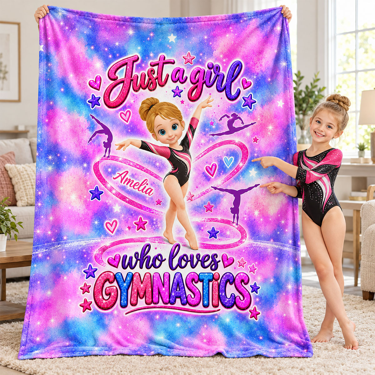 Just a Girl Who Loves Gymnastic - Personalized Fleece Blanket - Christmas Gift for Daughter, Granddaughter