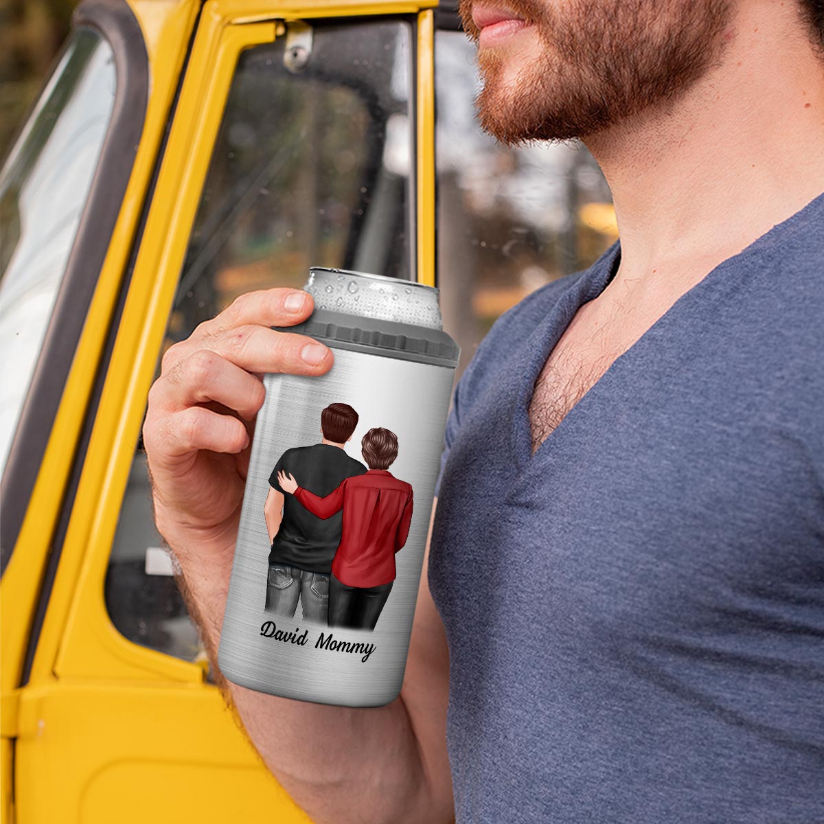 To My Son From Mom Happy Father‘s Day Back View Personalized 4 In 1 Can Cooler